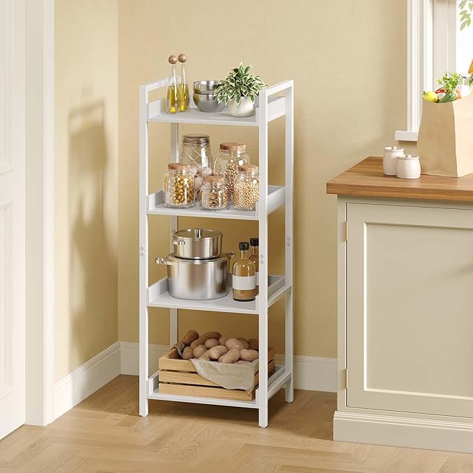 Rolanstar Bookshelf, 4-Tier Storage Rack, Narrow Corner Bookshelf, Display - Image 7