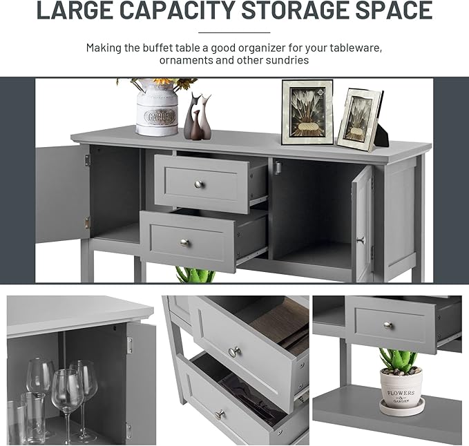 COSTWAY Buffet Sideboard, with 2 Wood Storage Drawers & Open Shelf, Console - Image 4