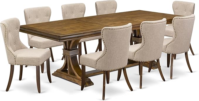 LESI9-AWA-04-9-pc Modern Dining Set Consists of a Dining Table and 8 Light Tan - Image 2