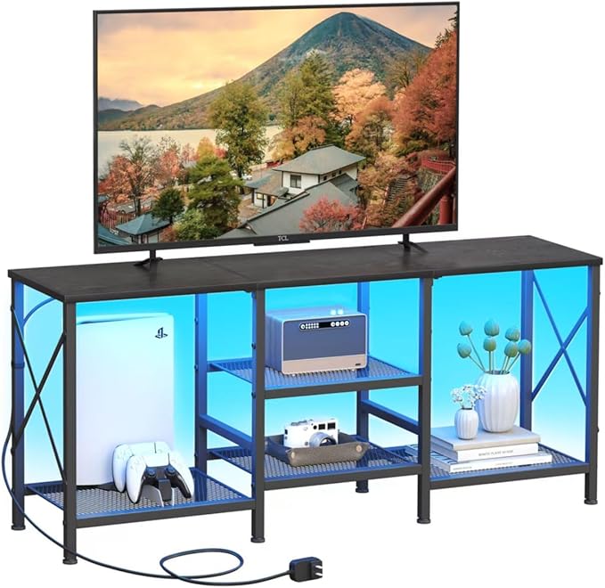 TV Stand with LED Lights for 55 Inch TV, Entertainment Center with 3-Tier Open by JARHETUN