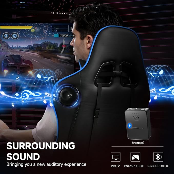 GTPLAYER Gaming Chair with Bluetooth Speakers and Footrest, Ergonomic Gamer - Image 4