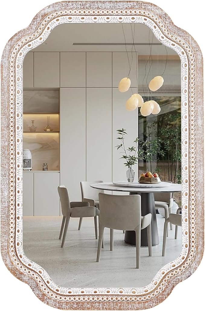 36x24 Wooden Scalloped Decorative Wall Mirror by ReflintoWallDecor