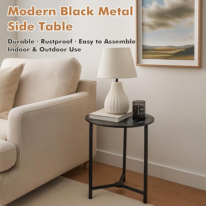 2 Packs 13" Small Metal Side Tables Indoor Black Outside End Table - Image 6