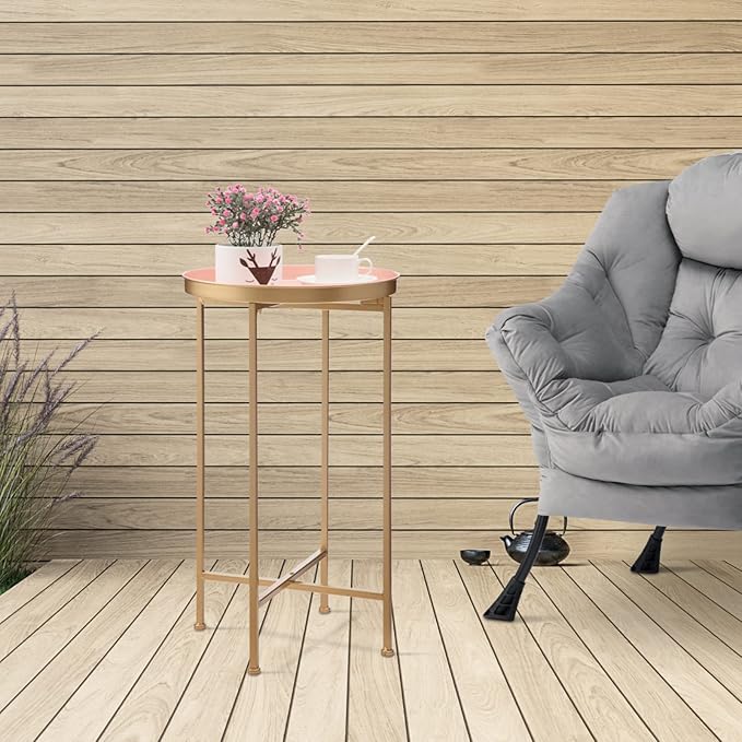 HollyHOME Small Round Metal End Table, Accent Indoor&Outdoor Coffee Side Table - Image 4