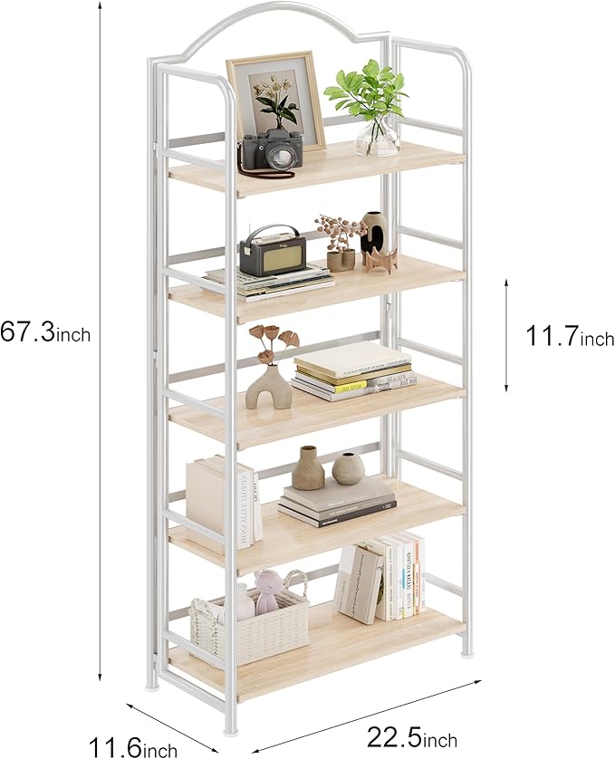 No-Assembly Folding Bookshelf Storage Shelves 5 Tiers Vintage Multifunctional - Image 3