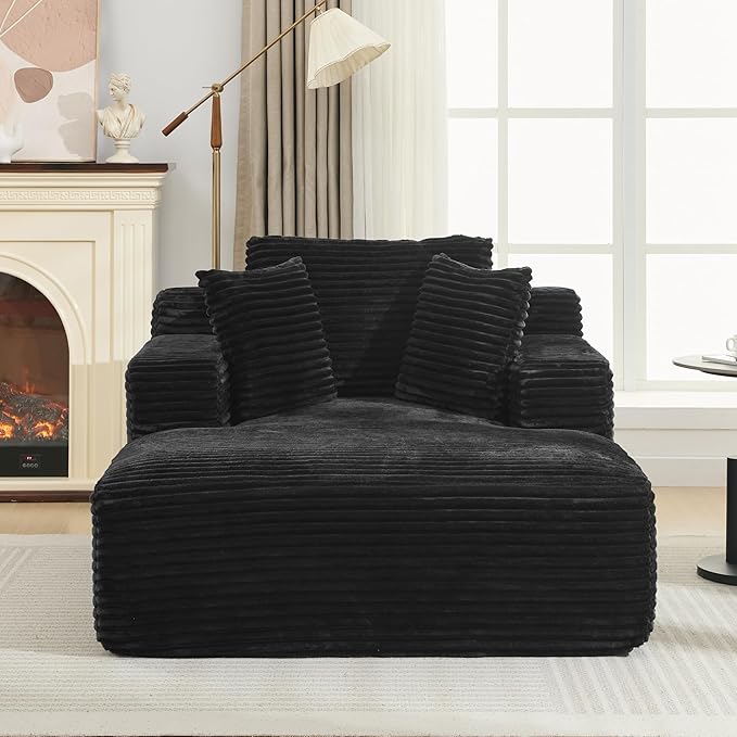 Oversized Chaise Daybed Lounge Sleeper Chair Sofa Bed Indoor, Fluffy Corduroy - Image 3