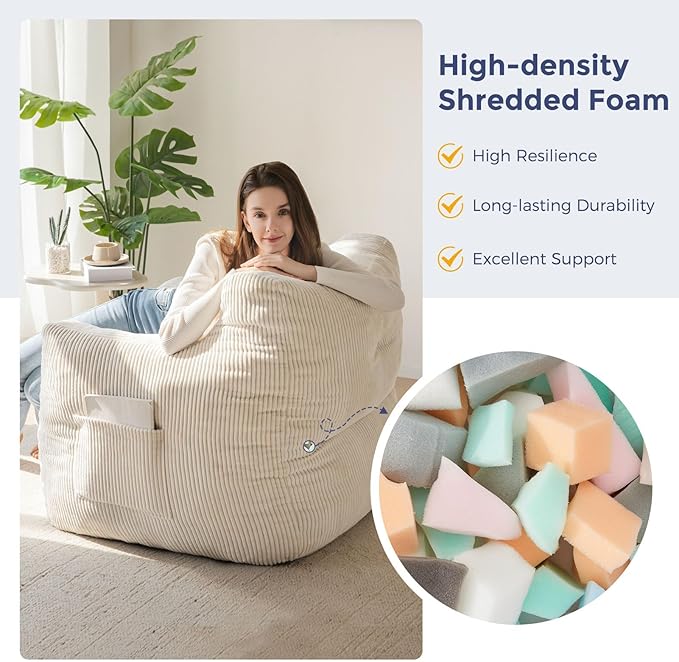 MAXYOYO Bean Bag Chair, Tufted Bean Bag Couch Lazy Chair, Living Room Sofa Couch - Image 5