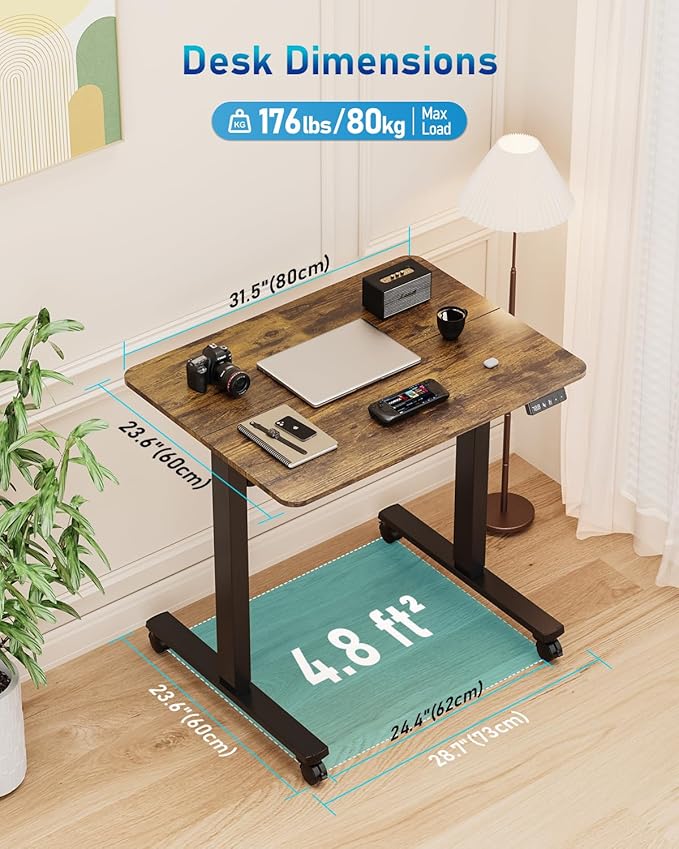 Small Height Adjustable Electric Standing Desk, 31.5" x 23.6" Sit Stand up Desk - Image 2