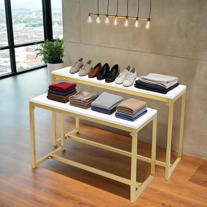 Gold 2-Piece Set Retail Display Tables Modern Nesting Tables - Image 2