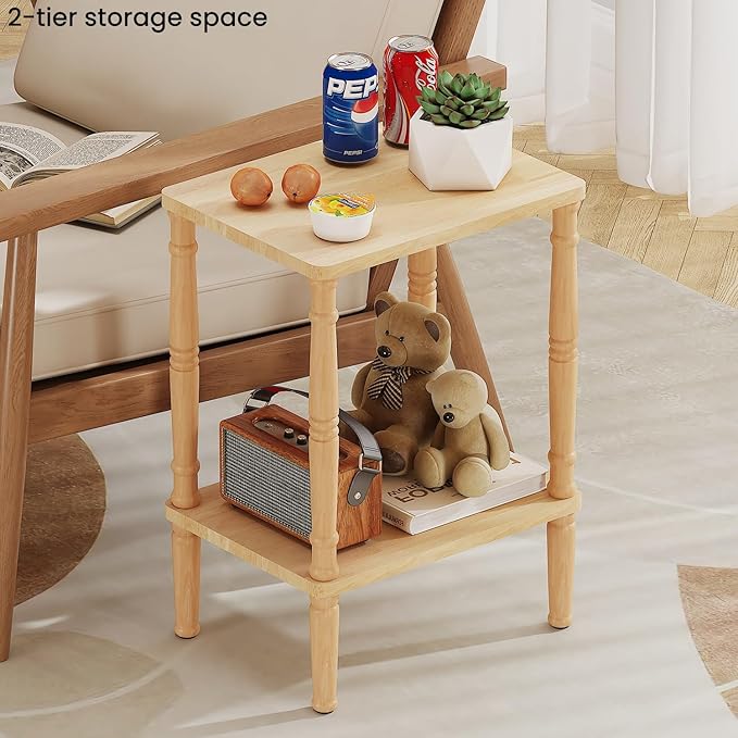 LUCKNOCK Solid Wood Side Table, Small Vintage End Table, Narrow Couch Side Table - Image 4