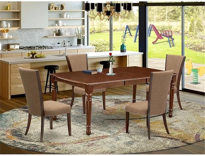 East West Furniture DOVE5-MAH-47 5 Piece Dining Table Set Includes a Rectangle - Image 2