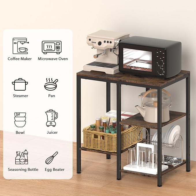 Kitchen Microwave Stand, 4-Tier Adjustable Bakers Rack, Space-Saving Metal - Image 5