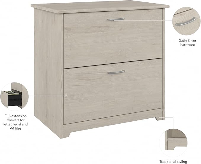 Bush Furniture Cabot 2 Drawer Lateral File Cabinet in Linen White Oak, Home - Image 8