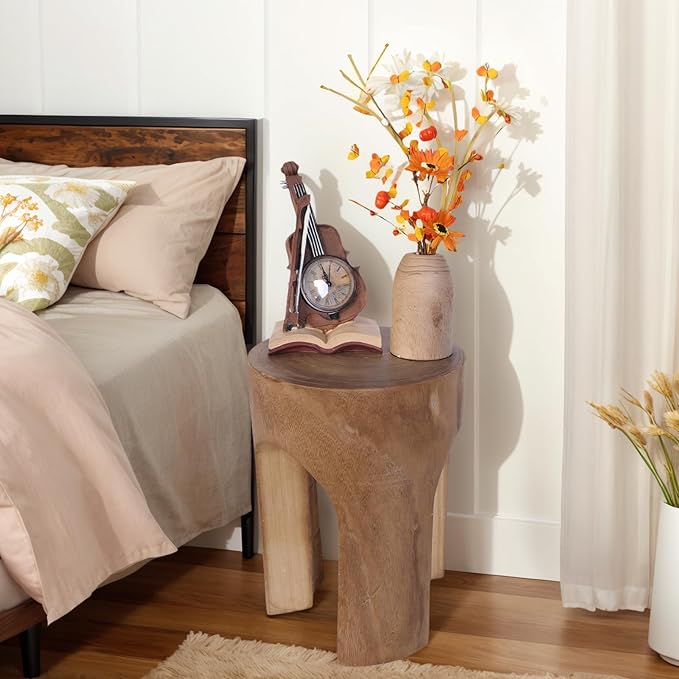 Athaliah Wood Side Table Stump, 15.75" H Rustic End Table Stool, Round Wooden - Image 5