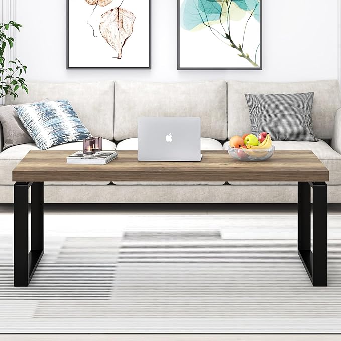 EXCEFUR Coffee Table, Modern Wood and Metal Living Room Table, Industrial - Image 6