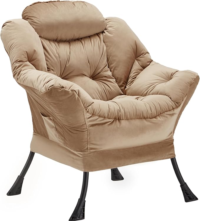 Lazy Chair Thick Padded, Comfy Velvet Accent Lounge Chair by Youtanic