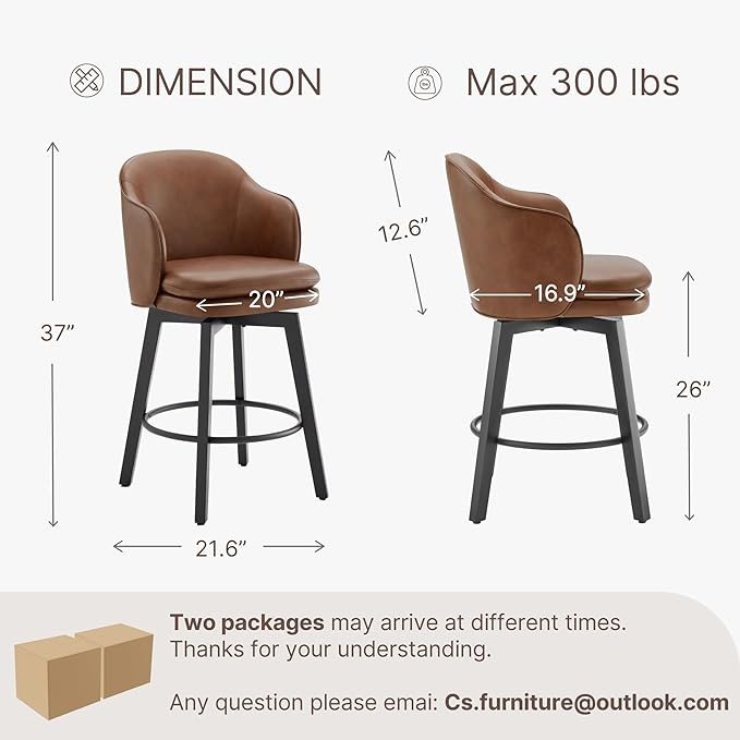 Counter Height Barstools 26 inch Upholstered Swivel Bar Stools - Image 3