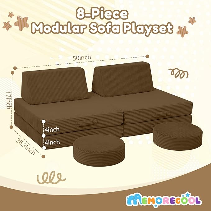 MeMoreCool Kids Couch for Playroom, Corduroy Convertible Toddler Couch - Image 2