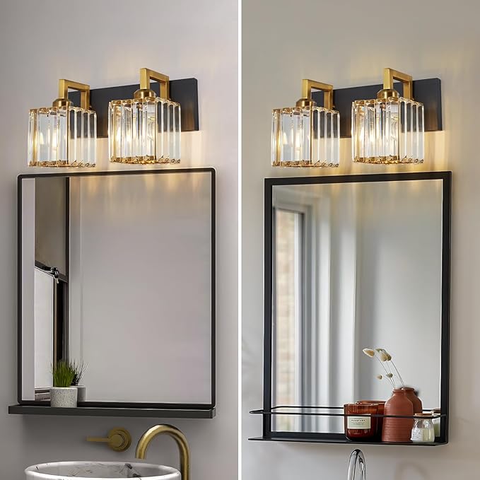 Modern Bathroom Vanity Light 2-Lights Black Gold Crystal Wall Lamp Bathroom - Image 3