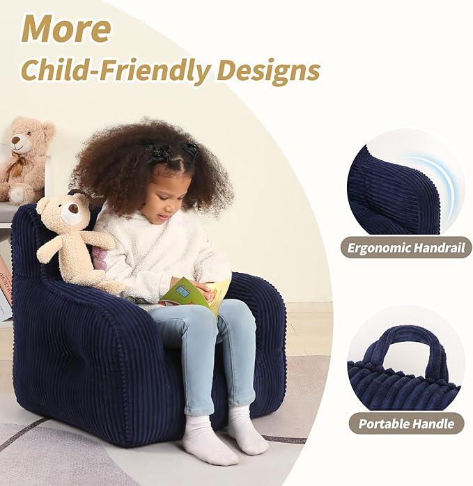 Kids Bean Bag Chair with a Plush Bear, Comfy Toddler Chair - Image 4