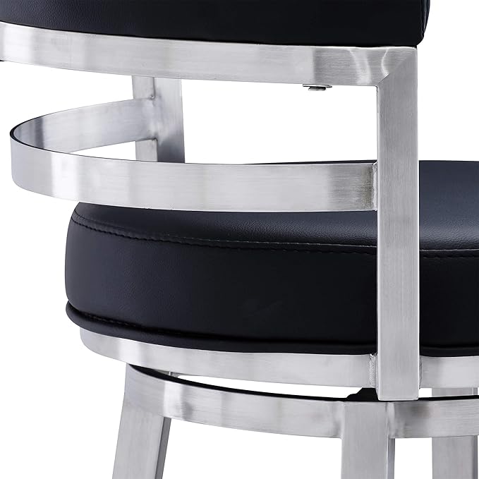 Armen Living Madrid 30" Seat Height Swivel Modern Black Faux Leather and - Image 8