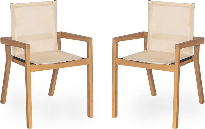 Merax Mesh Seating Solid Wood Dining Chairs Set of 2, French Country Style - Image 5