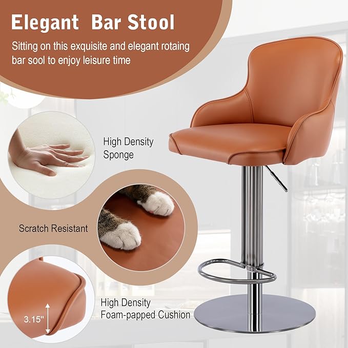 CozyRain Bar Stools Adjustable Stainless Steel Swivel Barstool - Image 4