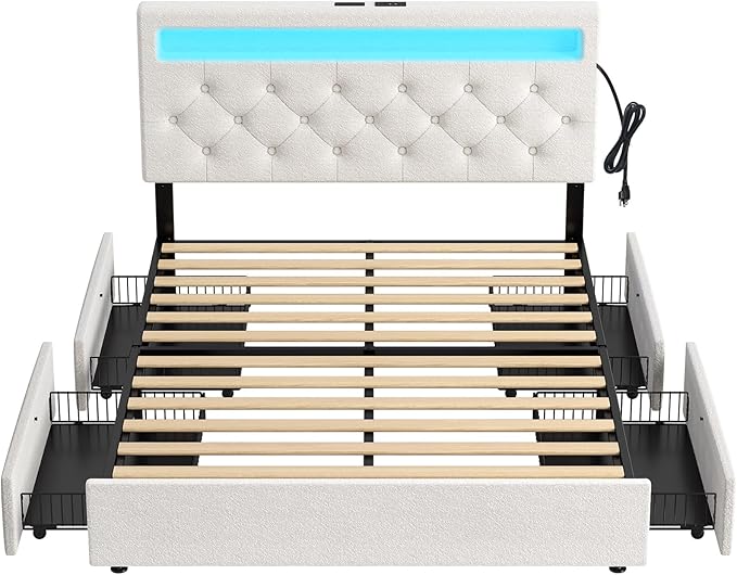 Rolanstar Queen Bed Frame with 4 Storage Drawers and Charging Station, Queen - Image 8