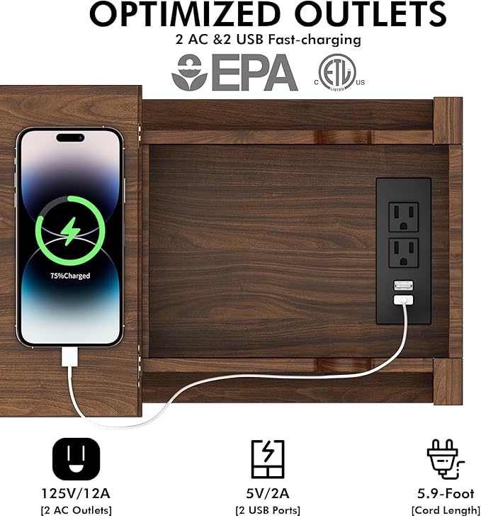 Narrow End Table with Charging Station - Image 5