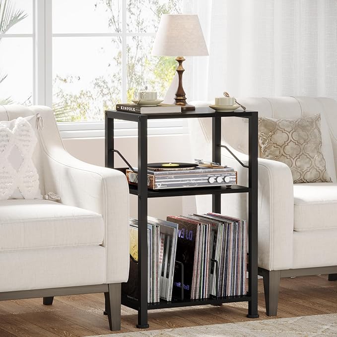 Hosfais 3 Tier Record Player Stand, Retro Vinyl Record Storage End Table Records - Image 4