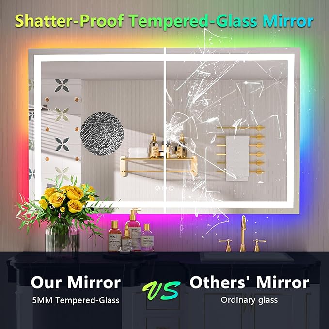 55x36 Inch RGB LED Bathroom Mirror Front Light and RGB Backlit Lighted Vanity - Image 6