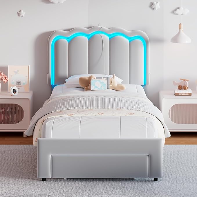 Twin Upholstered LED Bed Frame - Image 8