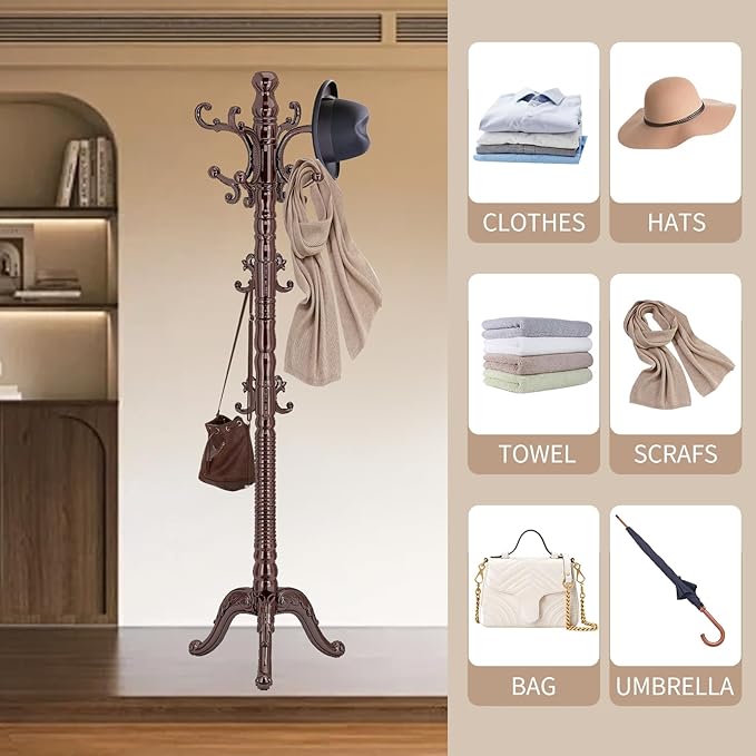 Wood Coat Rack Stand, Classic Wooden Coat Rack Freestanding - Image 5