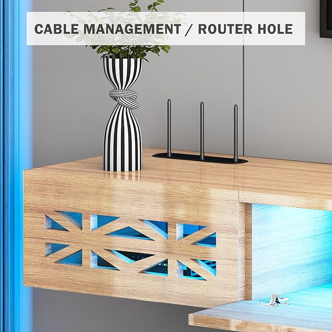 Floating TV Stand, Floating Wall Mounted TV Shelf with, Modern High Gloss tv - Image 4