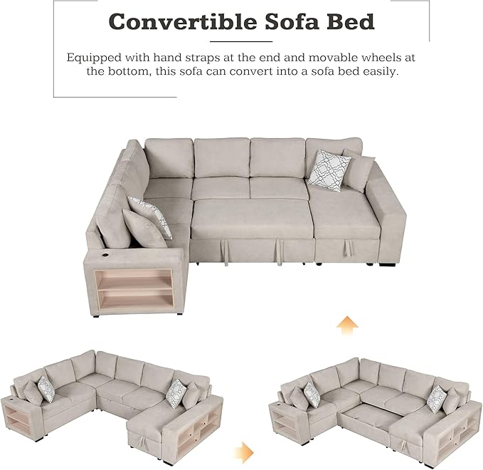 109" U-shaped Sectional Pull-out Sofa Bed - Image 4