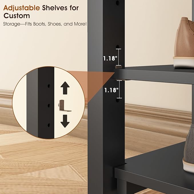 Shoe Rack Bench Seat Rubberwood 3-Tier Wooden Storage Bench 550lbs Compact - Image 4