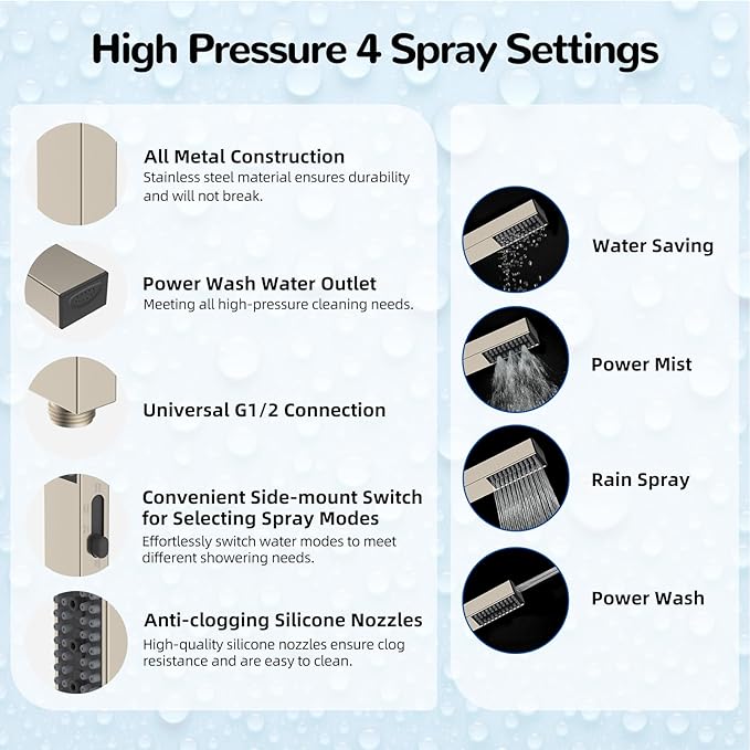 Hibbent All Metal 8'' Rainfall Shower Head, Shower Head Combo, High Pressure - Image 3