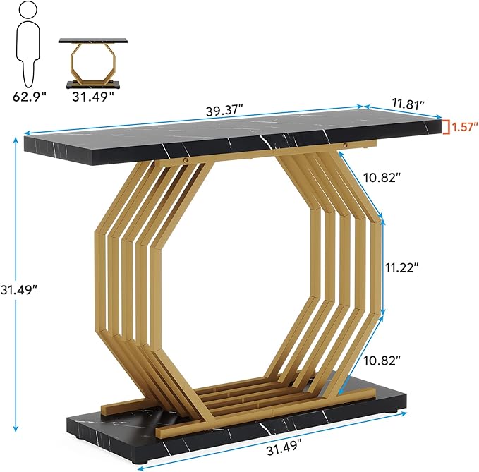 Tribesigns Gold Console Table, Faux Marble Entryway Table Narrow Sofa Table - Image 2