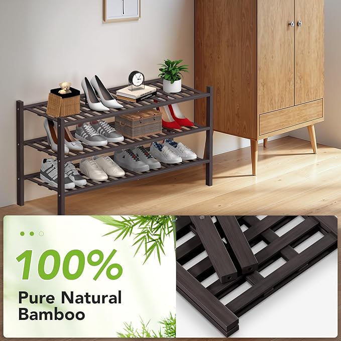 Haddockway Long 3 Tier Bamboo Shoe Rack Storage Organizer, Small Space - Image 5