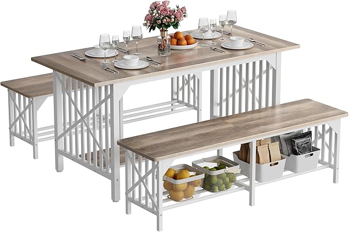 DWVO 3-Piece Dining Table Set for 4-6 People, Industrial Rectangular Dining - Image 6