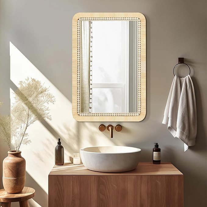 ULIKE Rattan Mirror for Bathroom, 22x30 Inch Rectangle Rustic Farmhouse Wall - Image 4