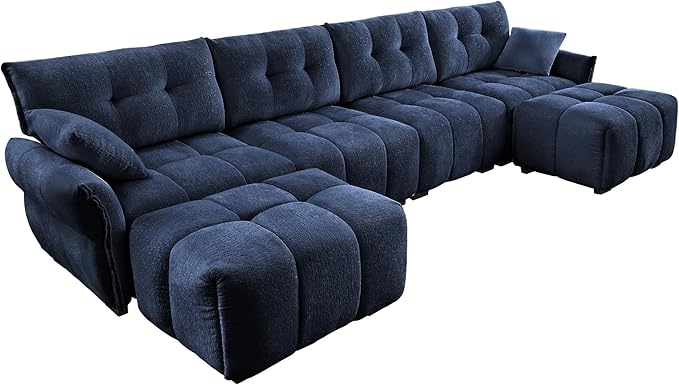 Modern Chenille Fabric 4-Seat Sofa w/Two Ottoman+2 Pillows, Premium Upholstery - Image 5
