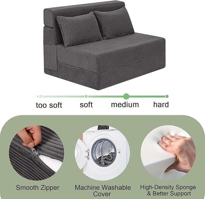 MeMoreCool Boneless Folding Sofa Bed, Corduroy Convertible Sleeper Chair - Image 9
