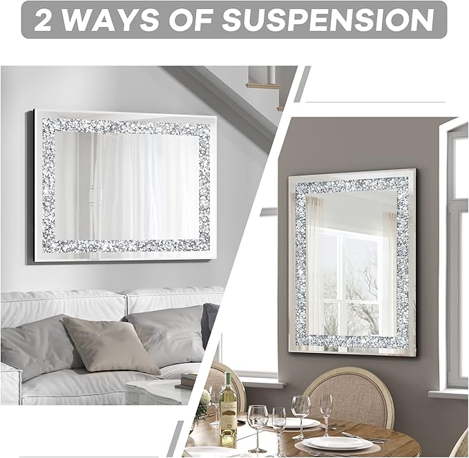 Crystal Decorative Mirror-28 x20 Rectangle Gorgeous Silver Mirror, Crush - Image 5
