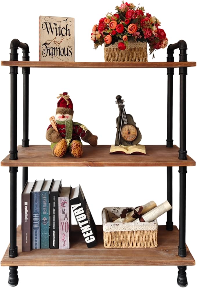 Industrial Bookshelf, 3 Tier Pipe Shelving, Industrial Pipe Shelf - Image 9