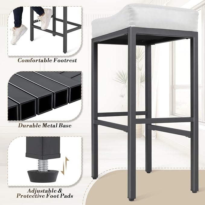 Athena Collection Counter Height Bar Stools Set of 2, 31.5 Inches Saddle Bar - Image 6