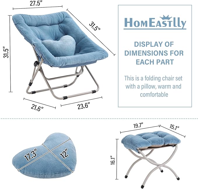 Saucer Chair with Ottoman, Comfy Oversized Folding Chair, Faux-Fur Reading Chair - Image 2