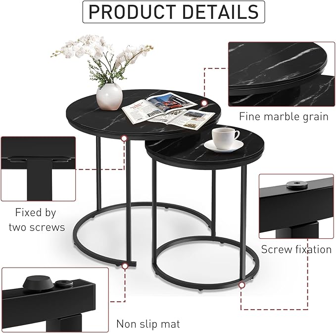 Black Marble Nesting Coffee Table - Image 5