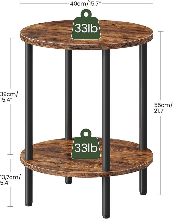 Round Side Table, 2-Tier End Table, Small Side Table - Image 3