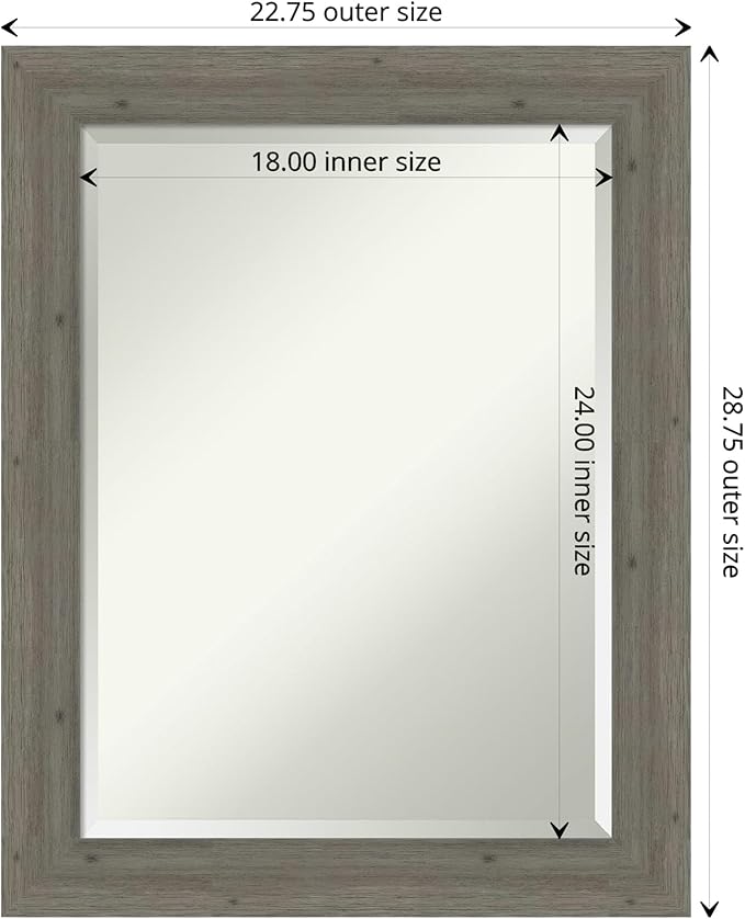Amanti Art Grey Wall Mirror 29x23 Fencepost Grey Narrow Rectangle Bathroom - Image 4